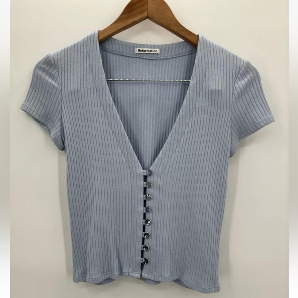 Reformation Blue V-Neck XS Top